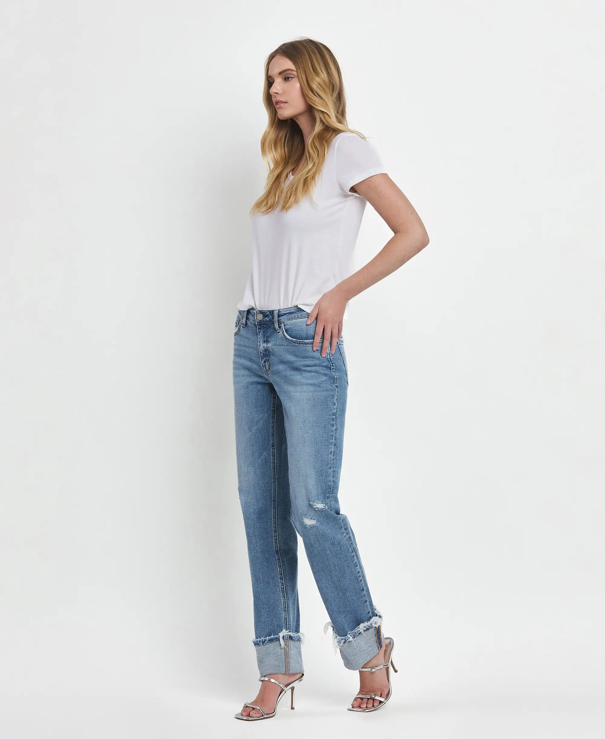 Mid Rise Cuff Denim